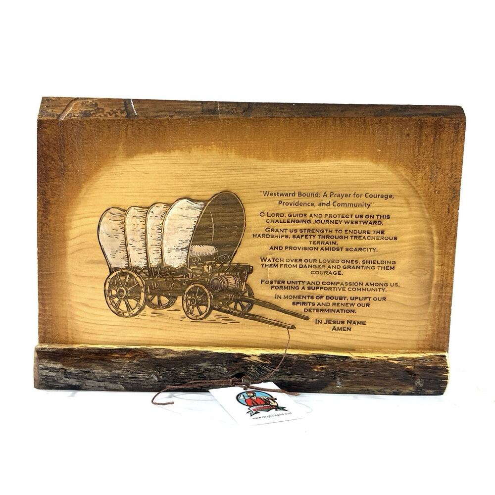 Rustic Wood Pioneer Wagon Key Rack Wall Hanging Live Edge 5 Hook Western Decor